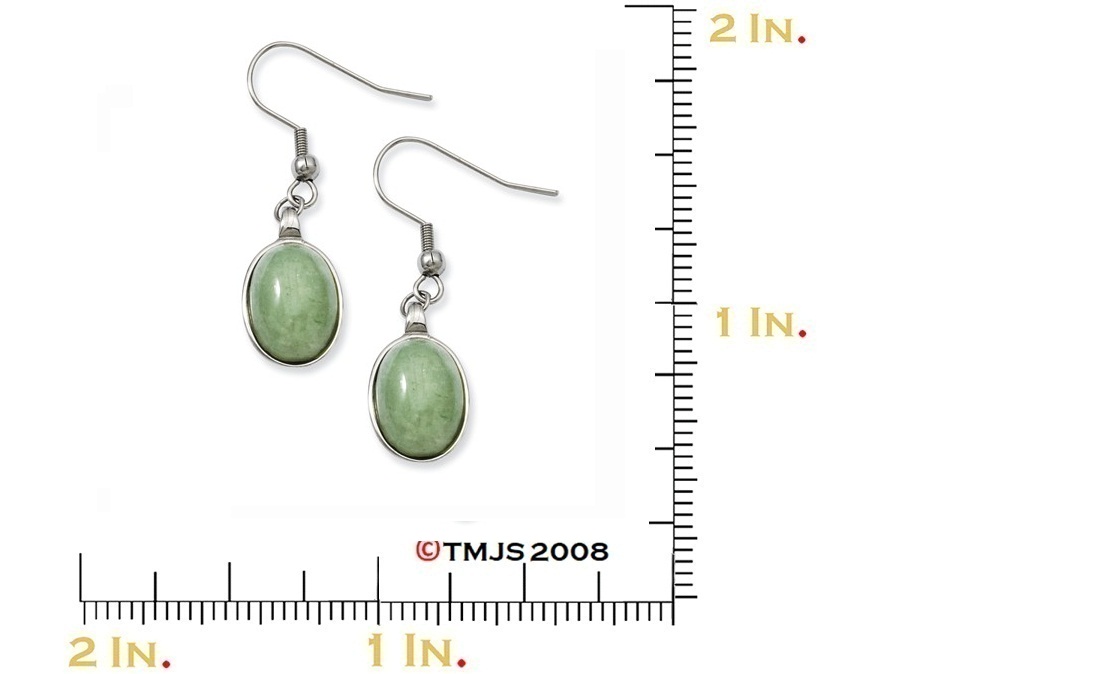 Polished Stainless Steel Green Aventurine Dangle Earrings
