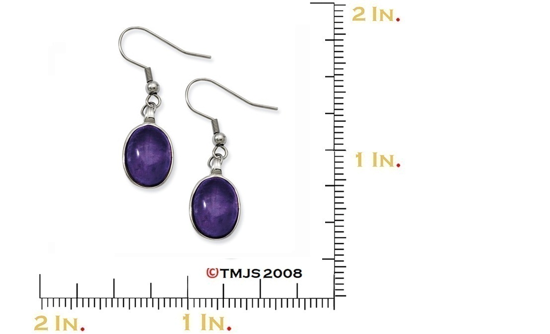 Polished Stainless Steel Synthetic Amethyst Dangle Earrings
