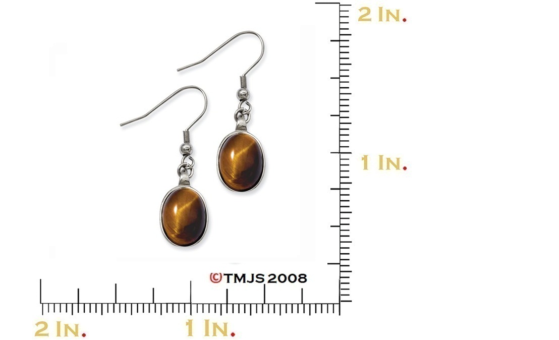 Polished Stainless Steel Tiger's Eye Dangle Earrings
