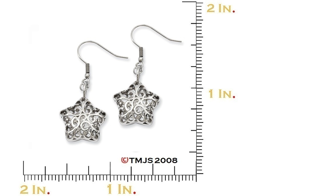 Polished Stainless Steel Hollow Puffed Star Dangle Earrings