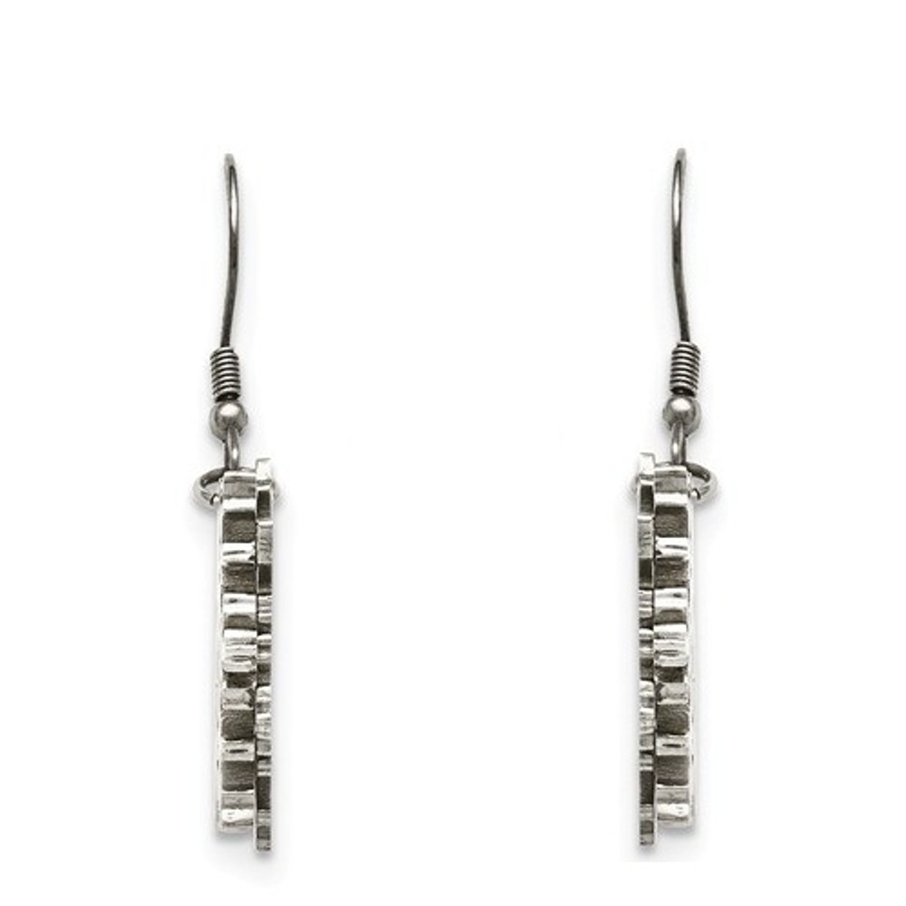 Polished Stainless Steel  Snowflake Dangle Earrings