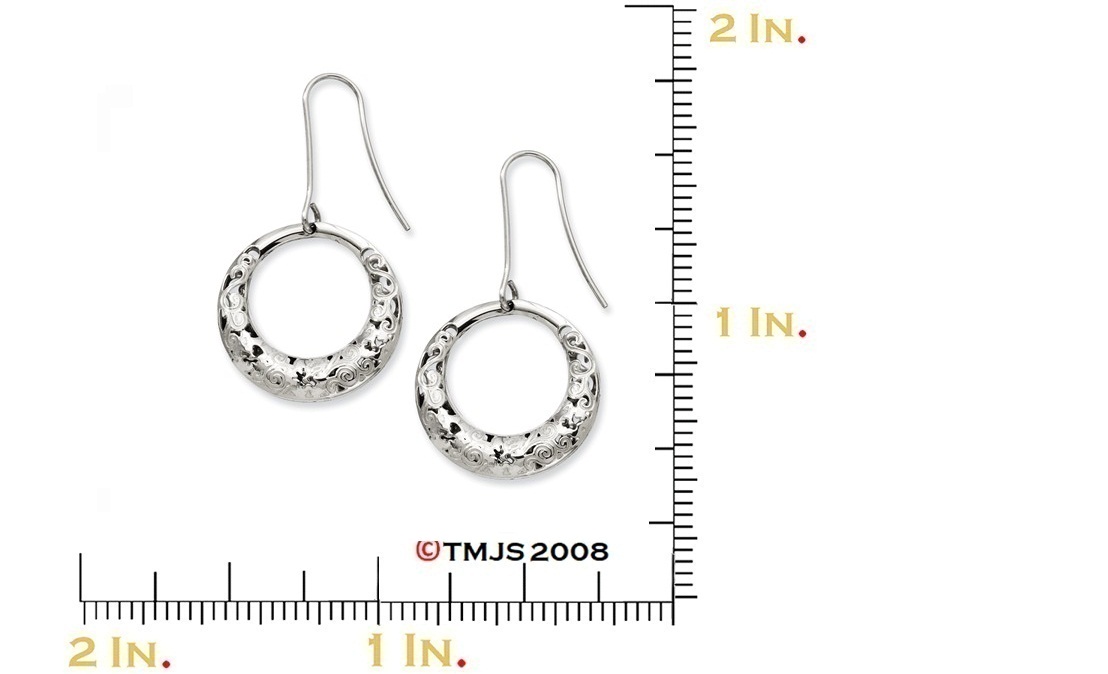 Stainless Steel Fancy Textured Hoop Dangle Earrings