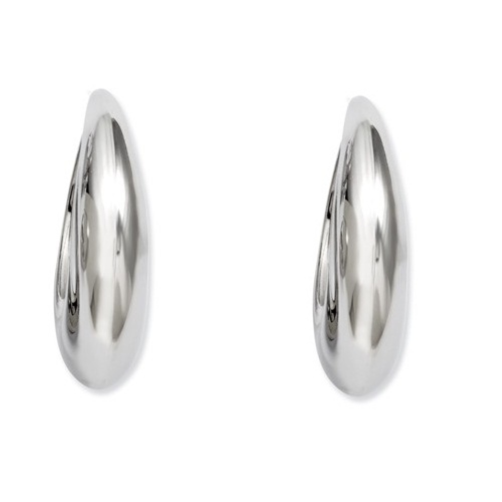 Polished Stainless Steel Hollow Half Hoop Post Earrings