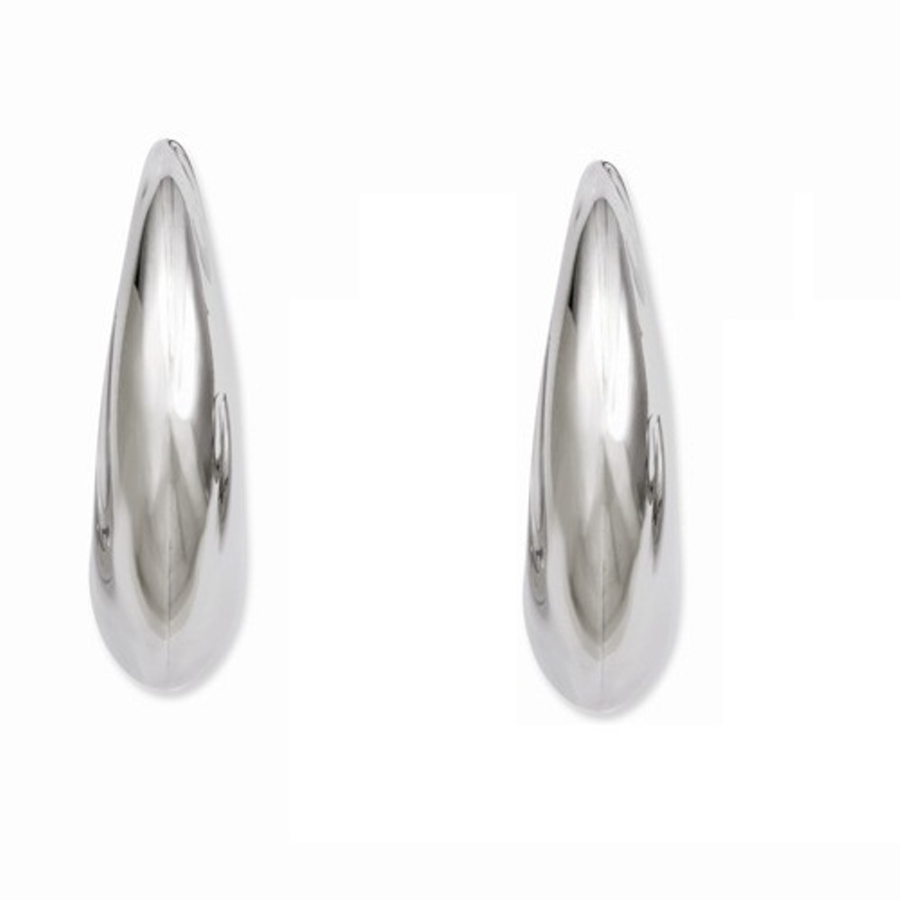 Polished Stainless Steel Hollow Half Hoop Post Earrings