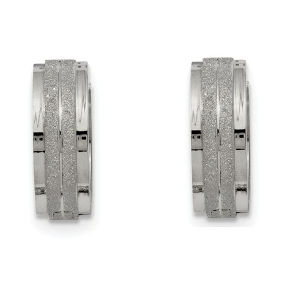 Polished Stainless Steel and Laser-Cut Hinged Hoop Earrings