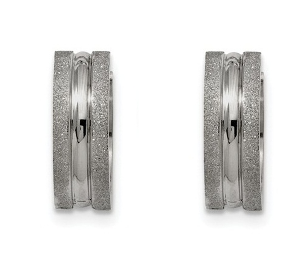 Polished Stainless Steel and Laser-Cut Hinged Hoop Earrings