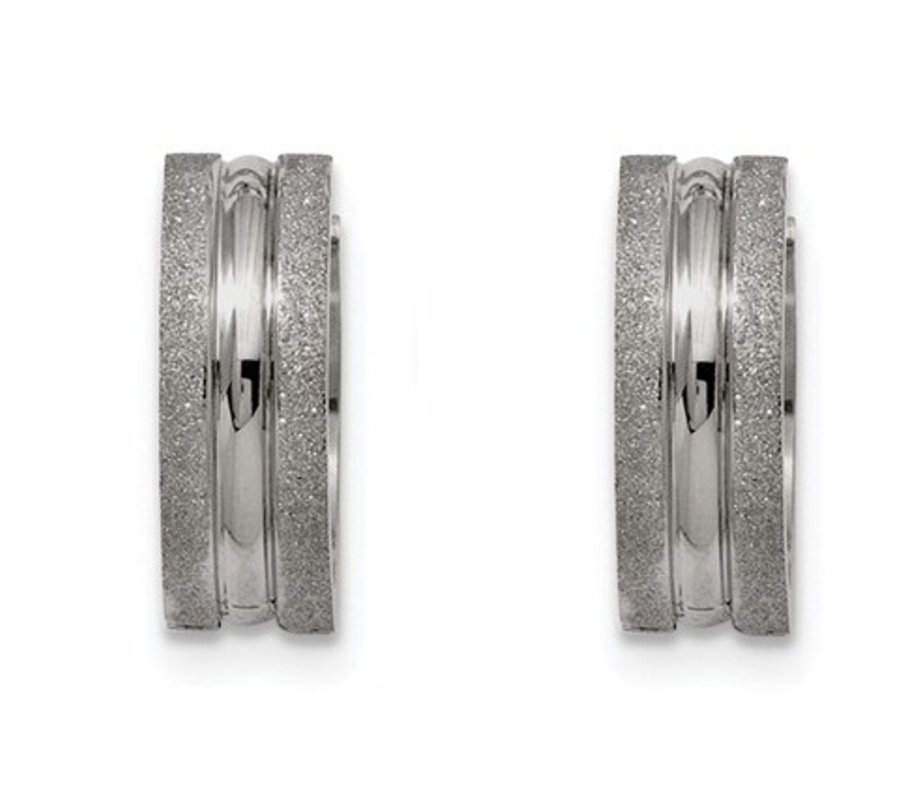 Polished Stainless Steel and Laser-Cut Hinged Hoop Earrings