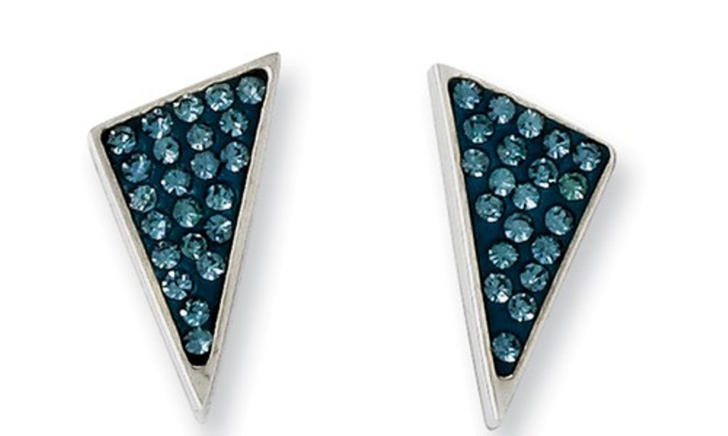 Stainless Steel Blue Crystal Triangles Post Stud Earrings