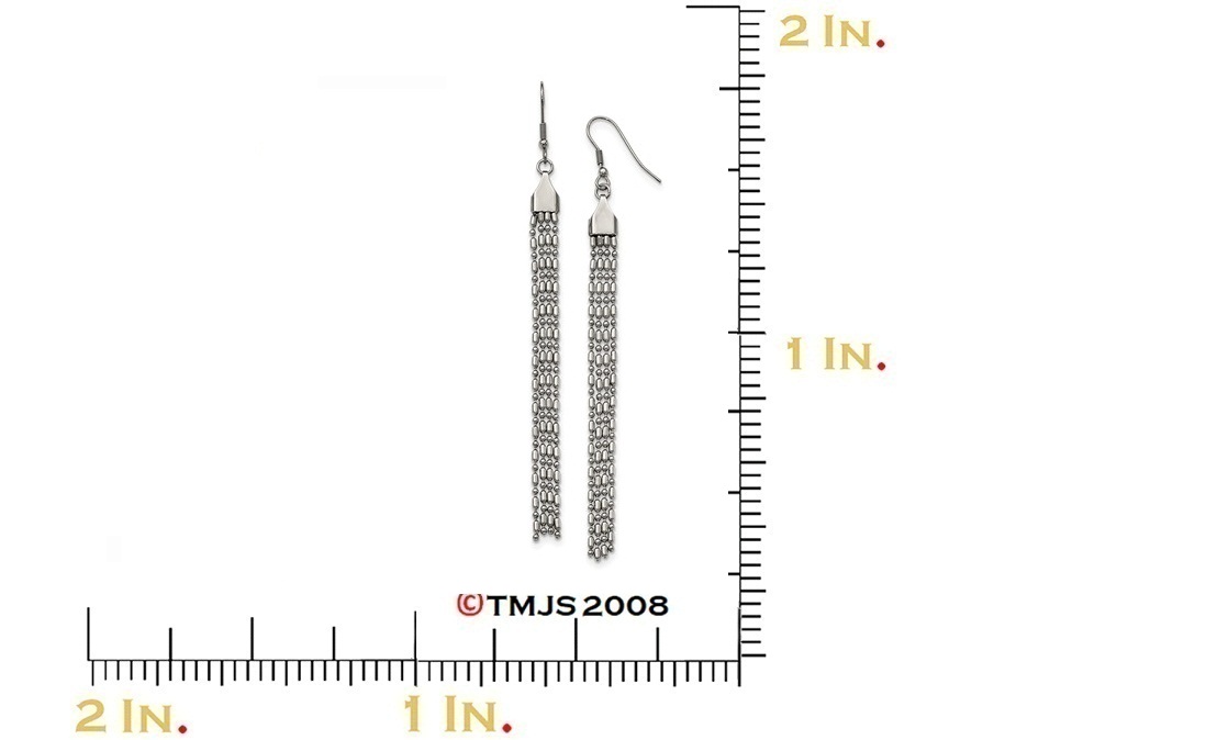 Polished Stainless Steel Multi-Strand Long Dangle Earrings