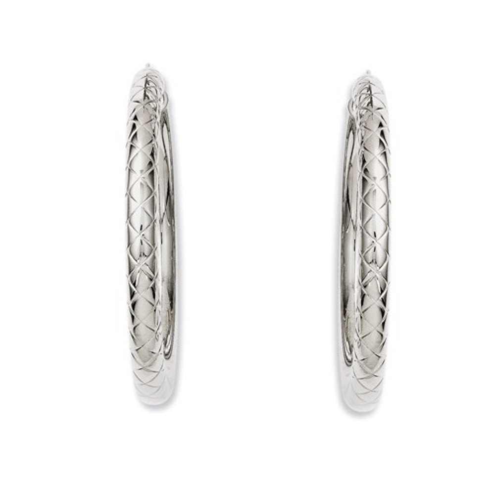 Polished Stainless Steel Half Textured and Hollow Hoop Earrings