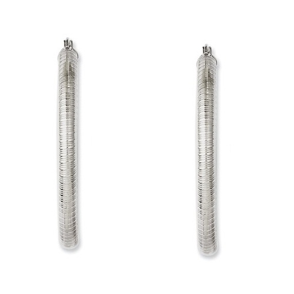 Stainless Steel Half Textured and Polished Hollow Hoop Earrings