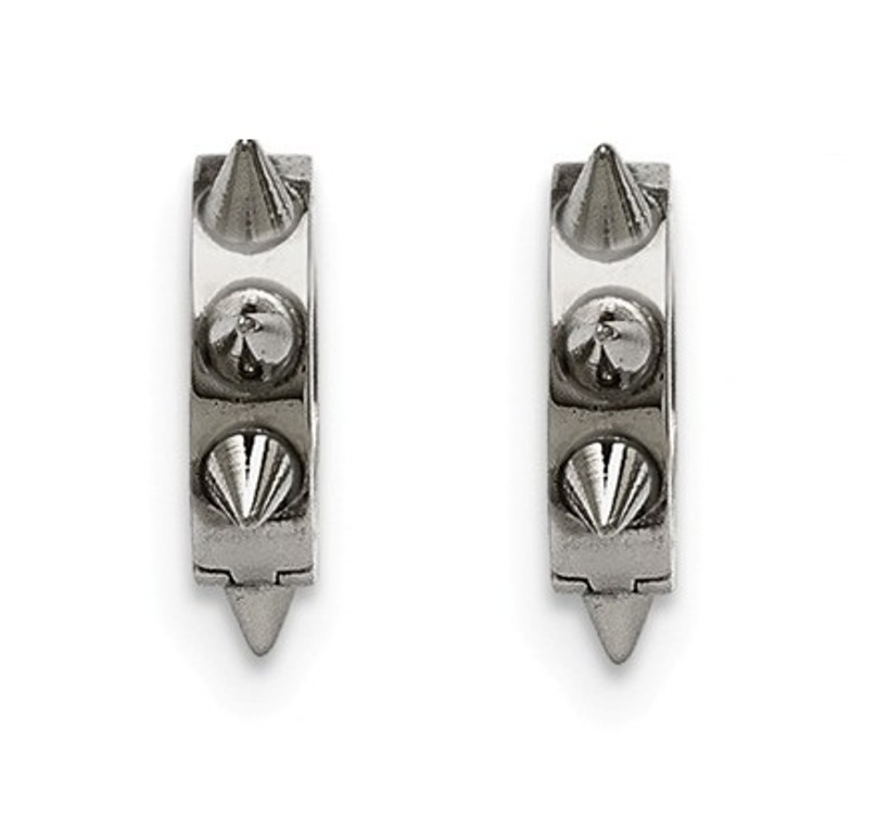 Polished Stainless Steel Spikes Hoop Earrings 