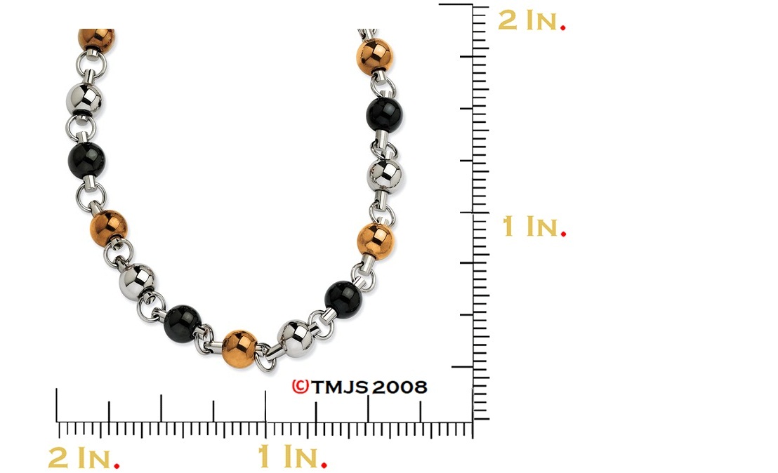 Rose and Black IP Plated Beades Necklace, Stainless Steel, 20