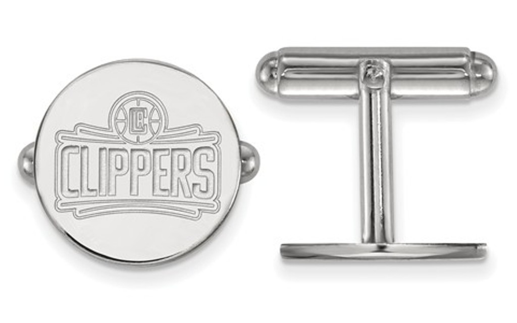 Rhodium-Plated Sterling Silver, NBA LogoArt Los Angeles Clippers, Round Cuff Links, 15MM
