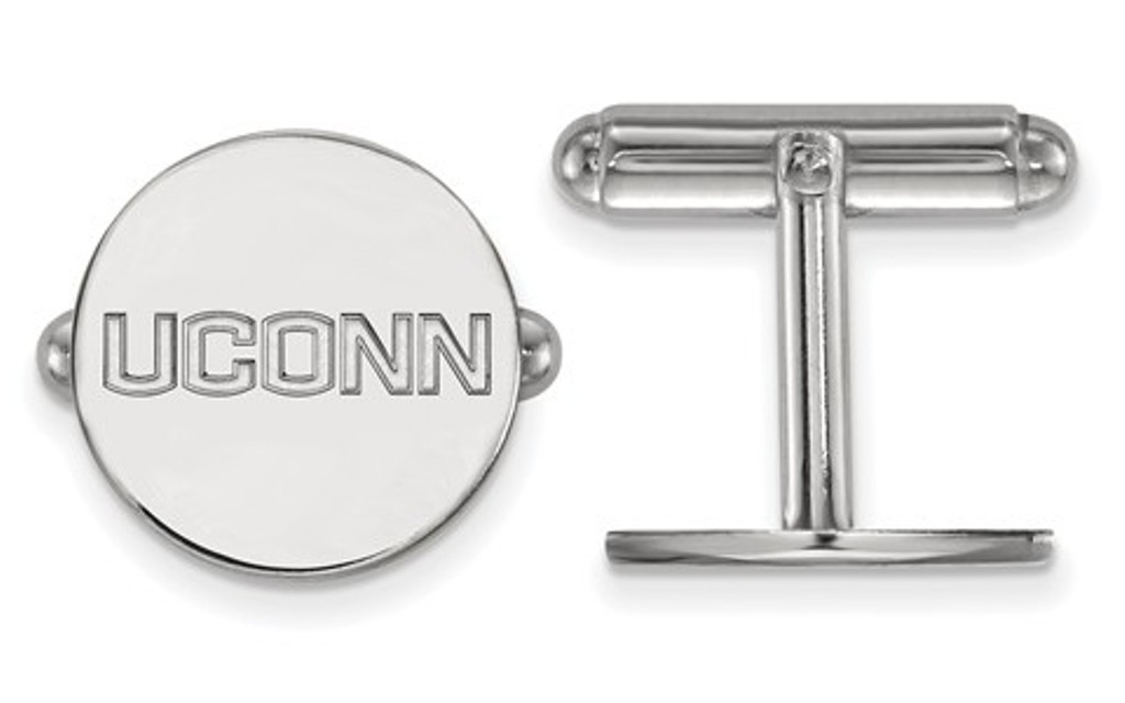 Rhodium-Plated Sterling Silver University Of Connecticut Cuff Links, 16MM