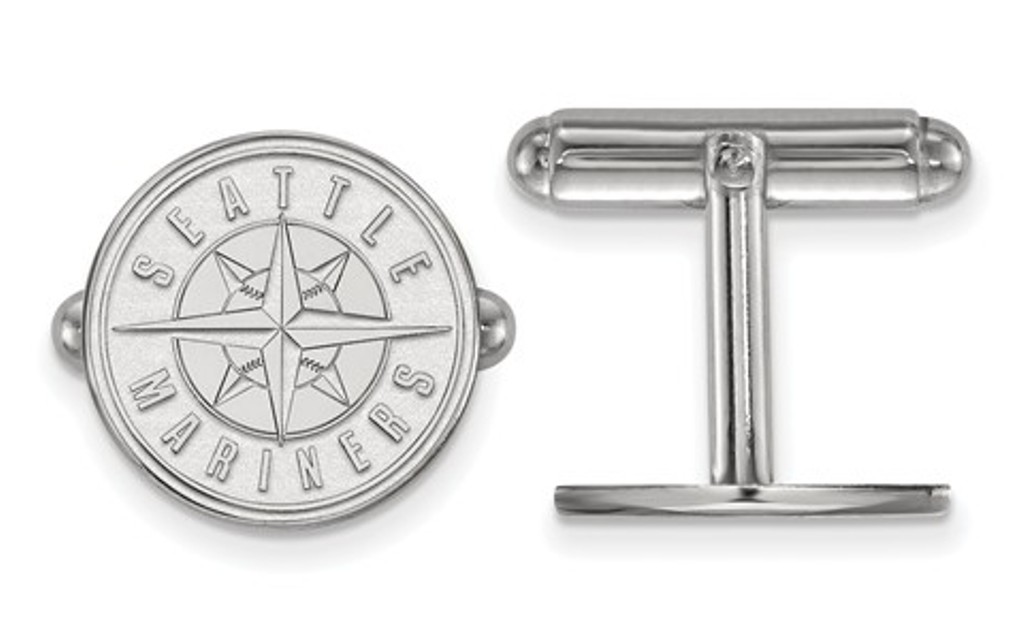 Rhodium-Plated Sterling Silver, MLB LogoArt Seattle Mariners Cuff Links, 15MM 