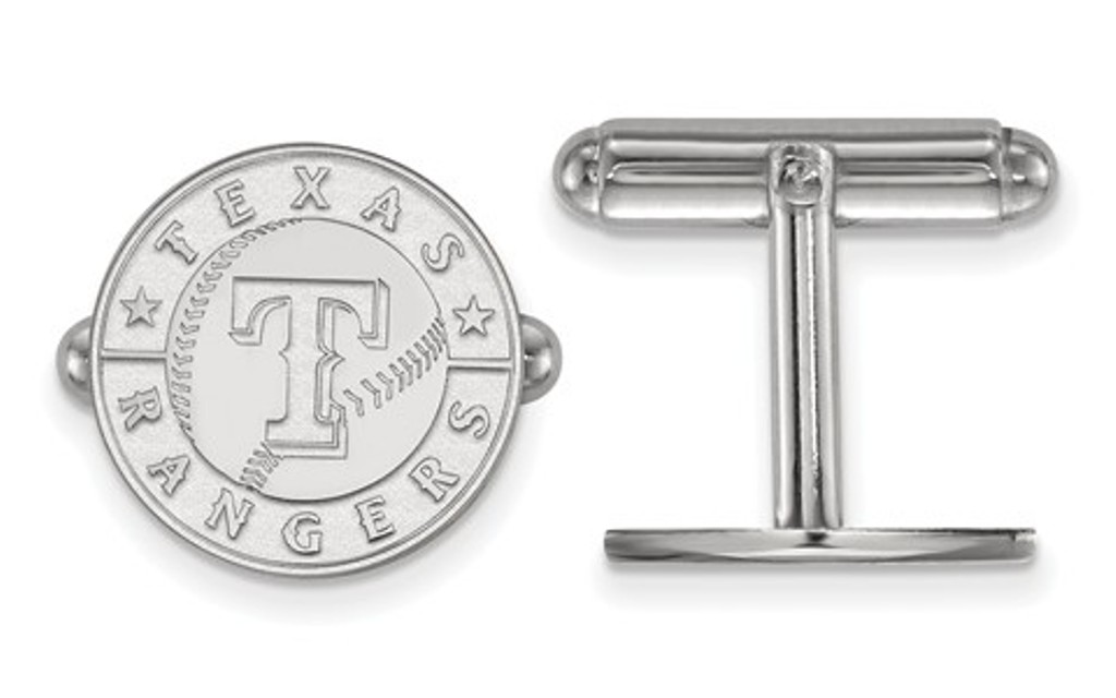 Rhodium-Plated Sterling Silver, MLB LogoArt Texas Rangers Cuff Links, 15MM 