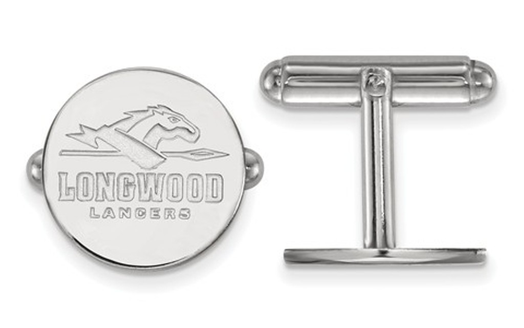 Rhodium-Plated Sterling Silver, LogoArt Longwood University Round Cuff Link, 15MM 