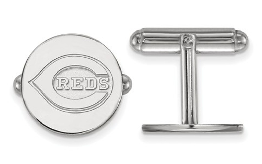 Rhodium-Plated Sterling Silver, MLB LogoArt Cincinnati Reds Cuff Links, 15MM 