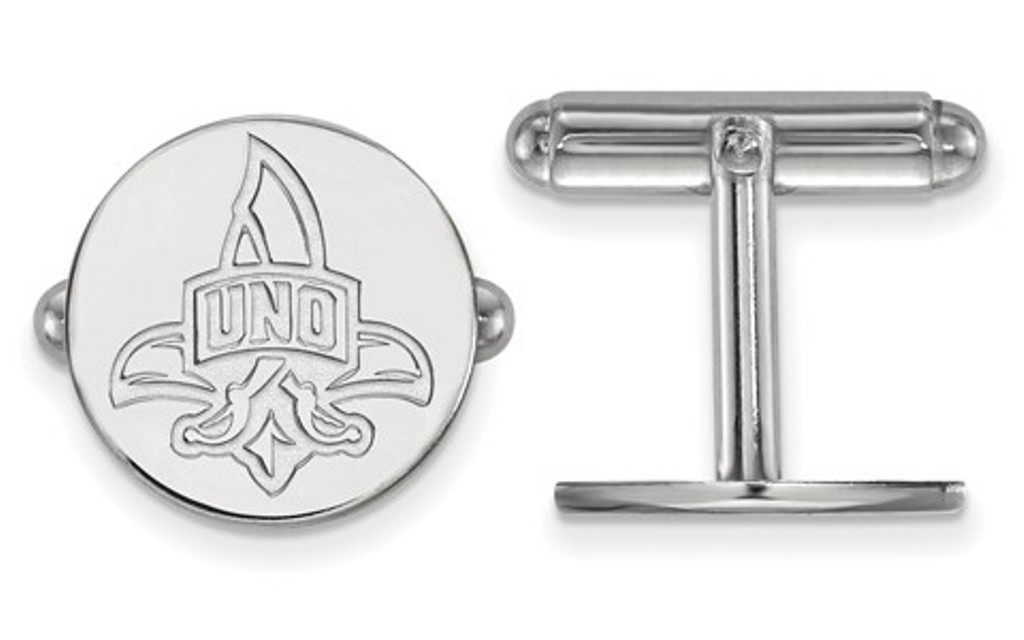 Rhodium-Plated Sterling Silver, LogoArt University Of New Orleans Cuff Links, 15MM 