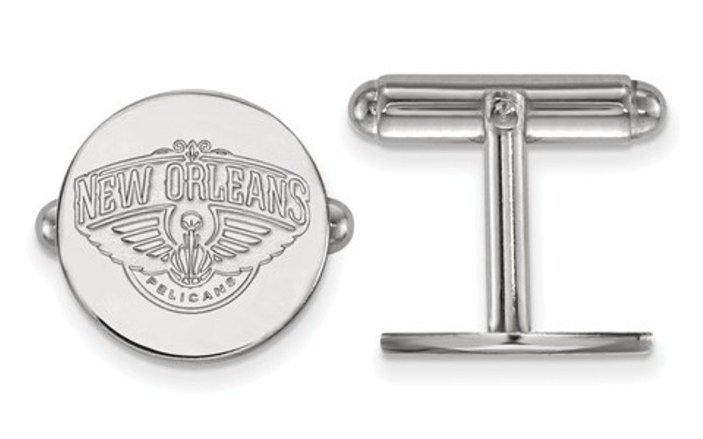 Rhodium-Plated Sterling Silver, NBA LogoArt New Orleans Pelicans Cuff Links, 15MM 