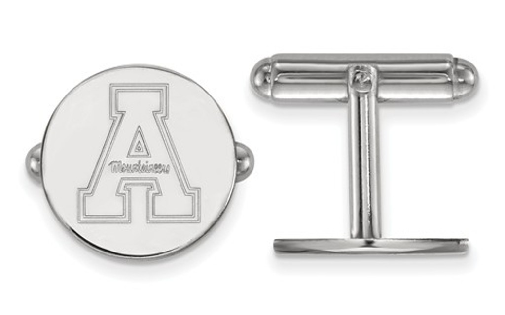 Rhodium-Plated Sterling Silver, LogoArt Appalachian State University Round Cuff Links, 15MM 