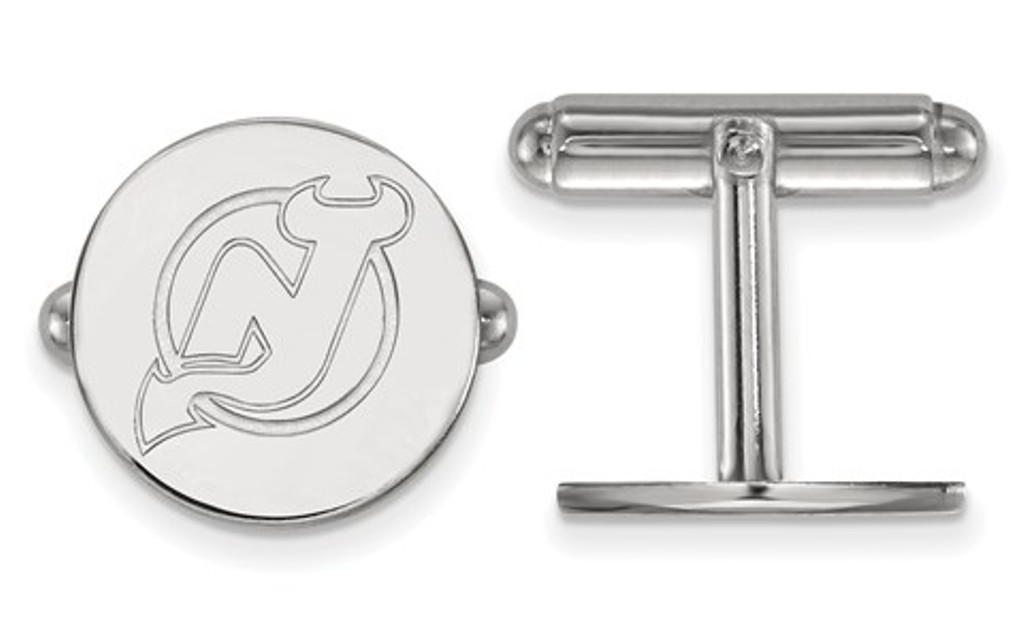 Sterling Silver NHL LogoArt New Jersey Devils Round Cuff Links, 15MM