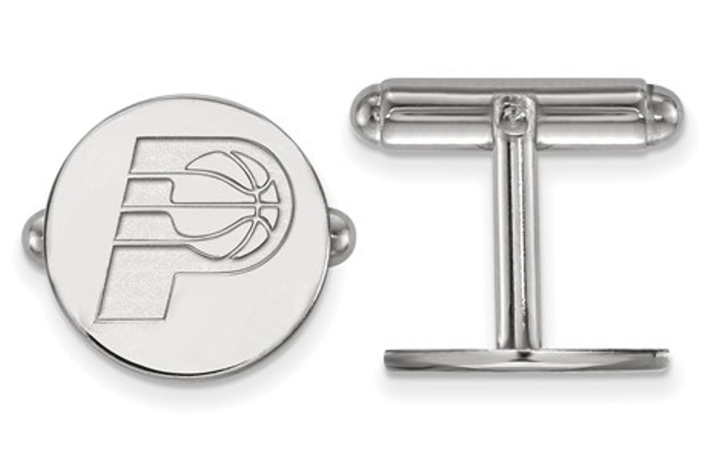 Rhodium-Plated Sterling Silver, NBA LogoArt Indiana Pacers, Round Cuff Links, 15MM