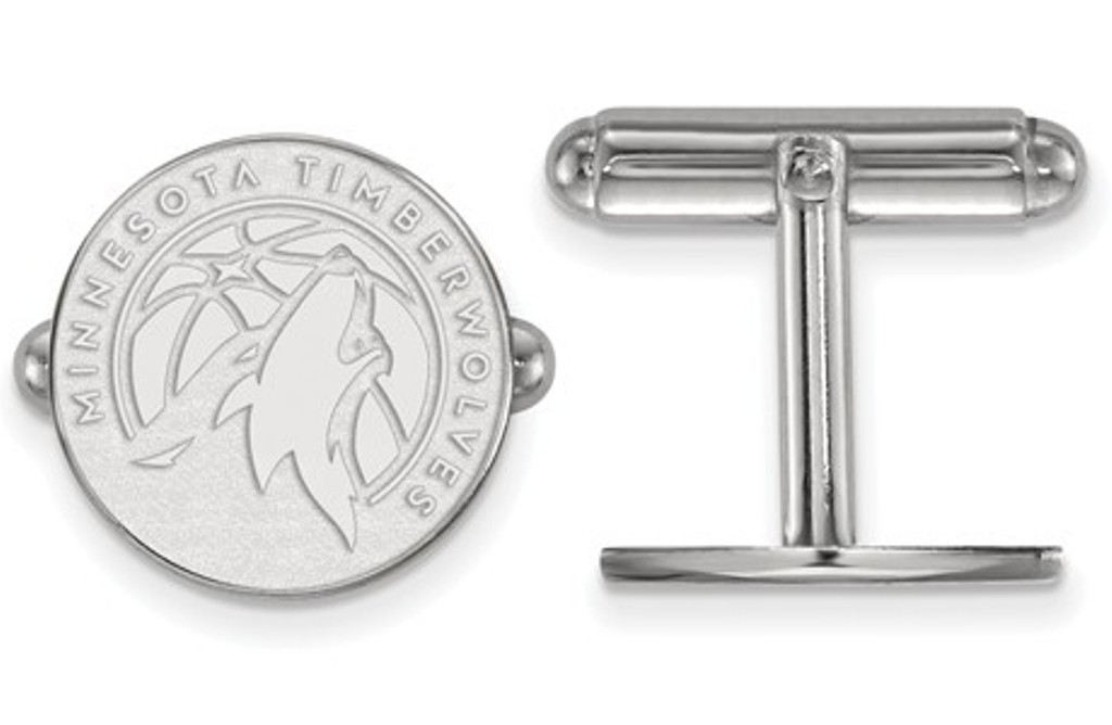 Rhodium-PlatedSterling Silver, NBA LogoArt Minnesota Timberwolves Cuff Links, 15MM