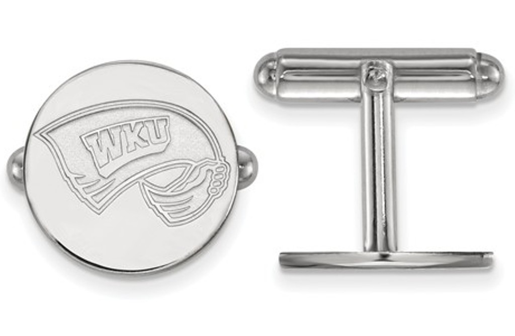 Rhodium-Plated Sterling Silver, LogoArt Western Kentucky University, Round Cuff Links, 15MM