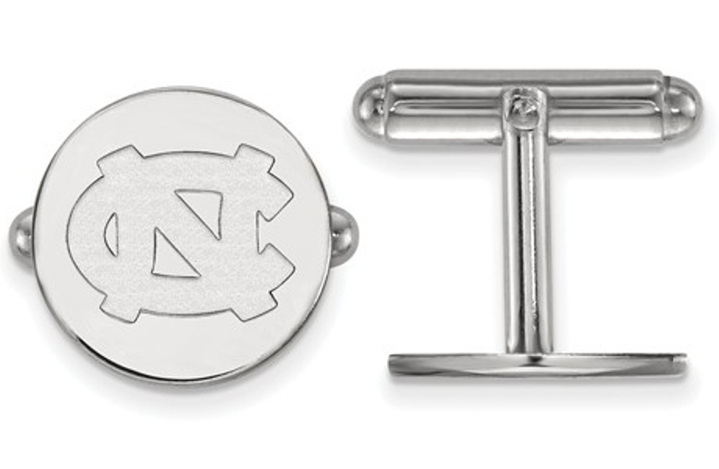 Rhodium-Plated Sterling Silver LogoArt University of North Carolina Cuff Links, 15MM