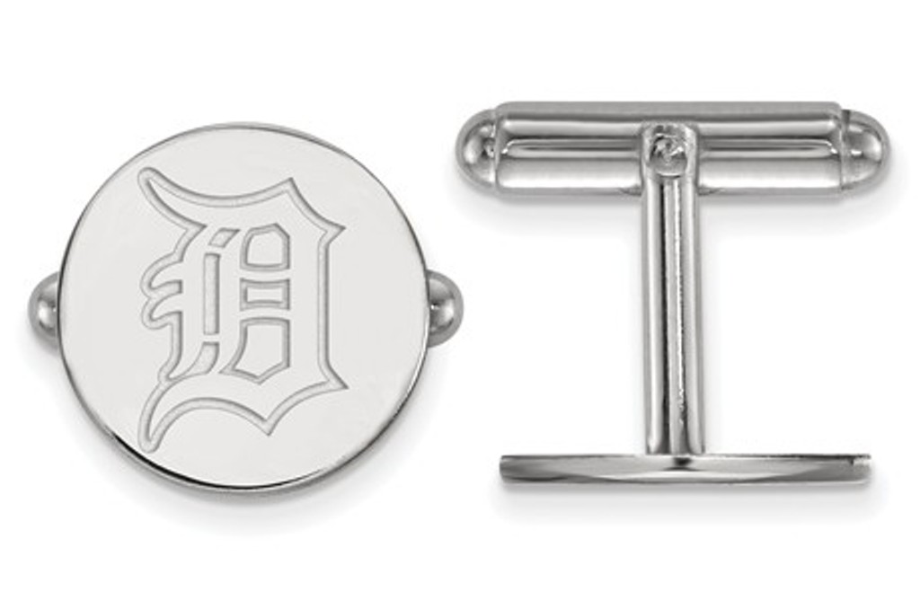 Rhodium-Plated Sterling Silver MLB LogoArt Detroit Tigers Round Cuff links, 15MM