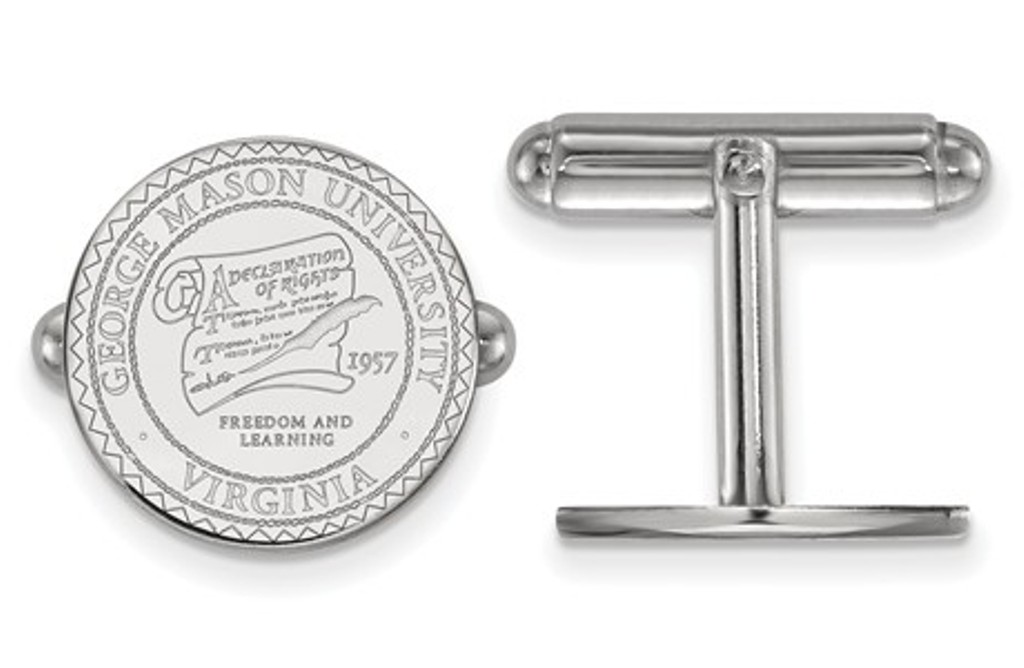 Rhodium -Plated Sterling Silver, LogoArt George Mason University, Crest Cuff Links, 15MM