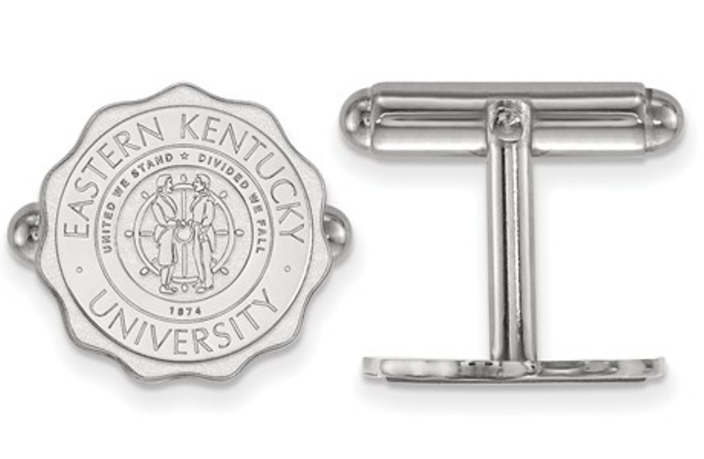 Rhodium -Plated Sterling Silver, LogoArt Eastern Kentucky University Crest Cuff Links, 15MM