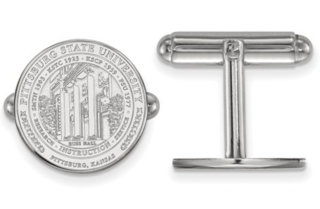 Rhodium -Plated Sterling Silver, LogoArt Pittsburg State University Crest, Cuff Links, 15MM
