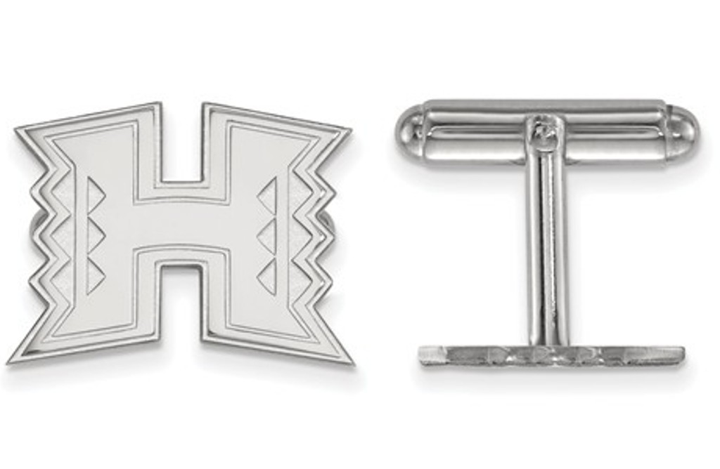 Rhodium- Plated Sterling Silver, LogoArt The University of Hawai'i, Cuff Links, 9MMX11MM