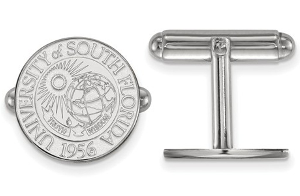 Rhodium -Plated Sterling Silver, LogoArt University of South Florida Crest, Cuff Links, 15MM