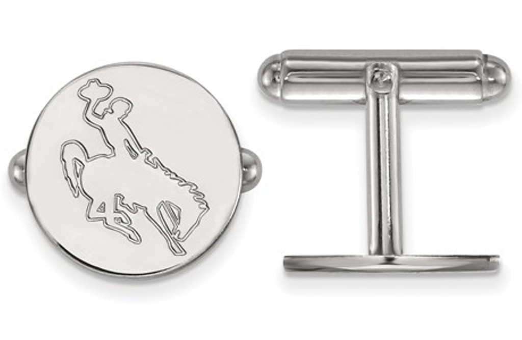 Rhodium- Plated Sterling Silver, LogoArt The University of Wyoming Disc, Cuff Link