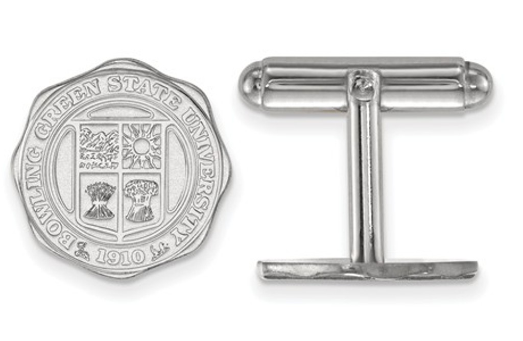 Rhodium- Plated Sterling Silver, LogoArt Bowling Green, State University Crest Cuff Links, 15MM