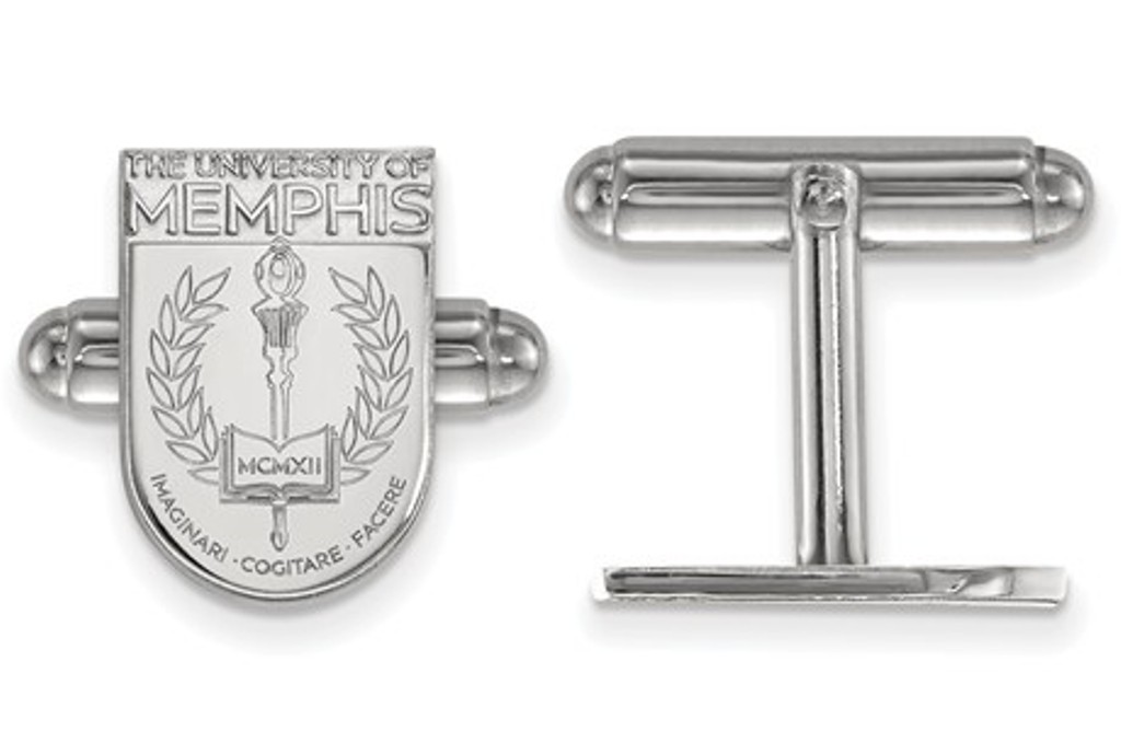 Rhodium- Plated Sterling Silver, LogoArt University of Memphis Crest, Cuff Links, 15MMX11MM