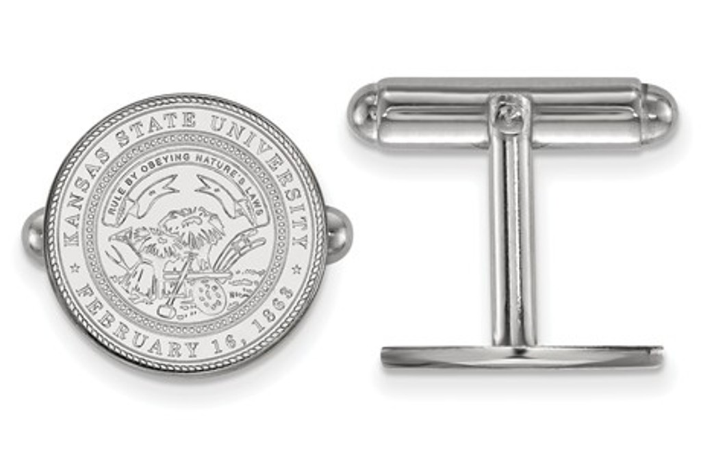Rhodium-Plated Sterling Silver LogoArt Kansas State University Crest Cuff Links, 15MM