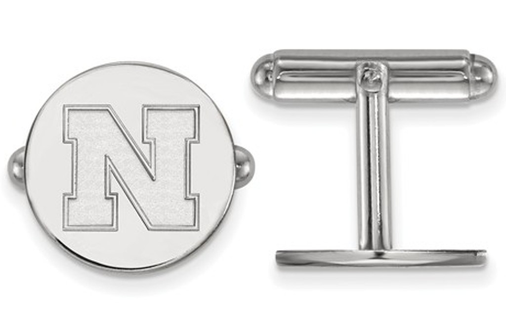 Rhodium-Plated Sterling Silver, LogoArt University Of Nebraska Cuff Links, 15MM
