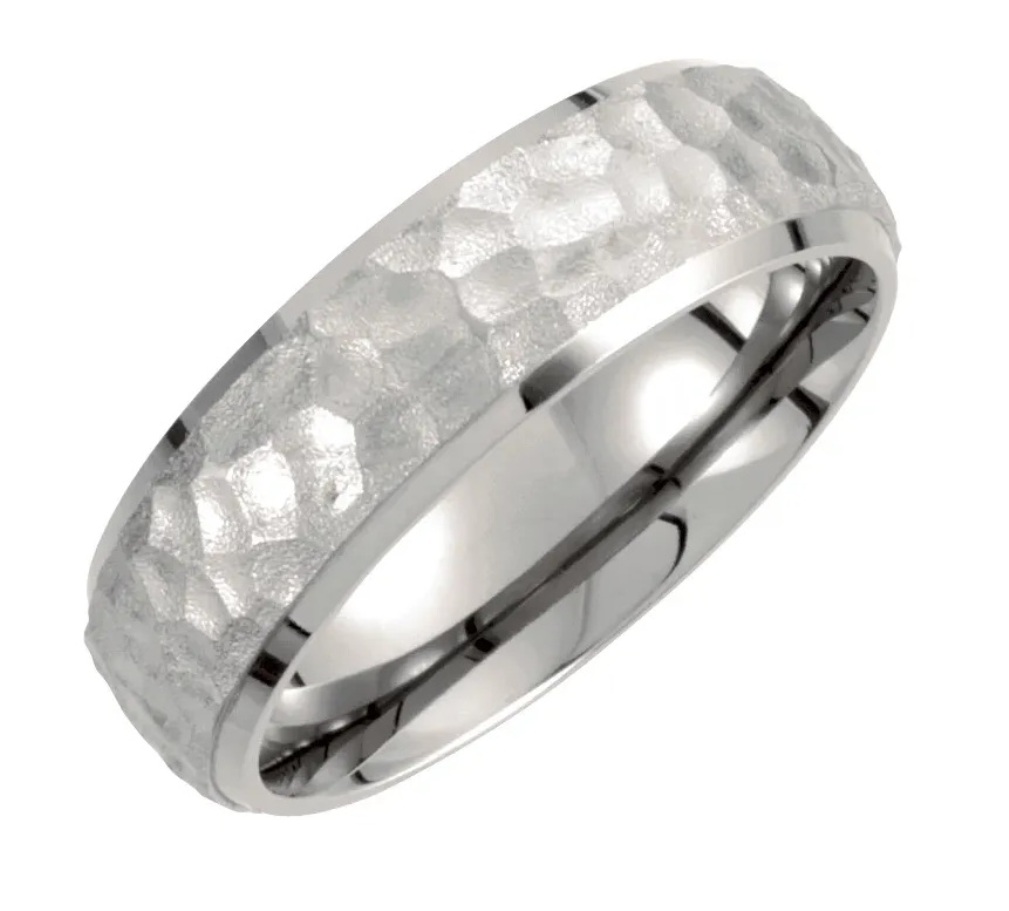The Men's Jewelry Store 7 mm Titanium Hammered Dome Comfort Fit Band