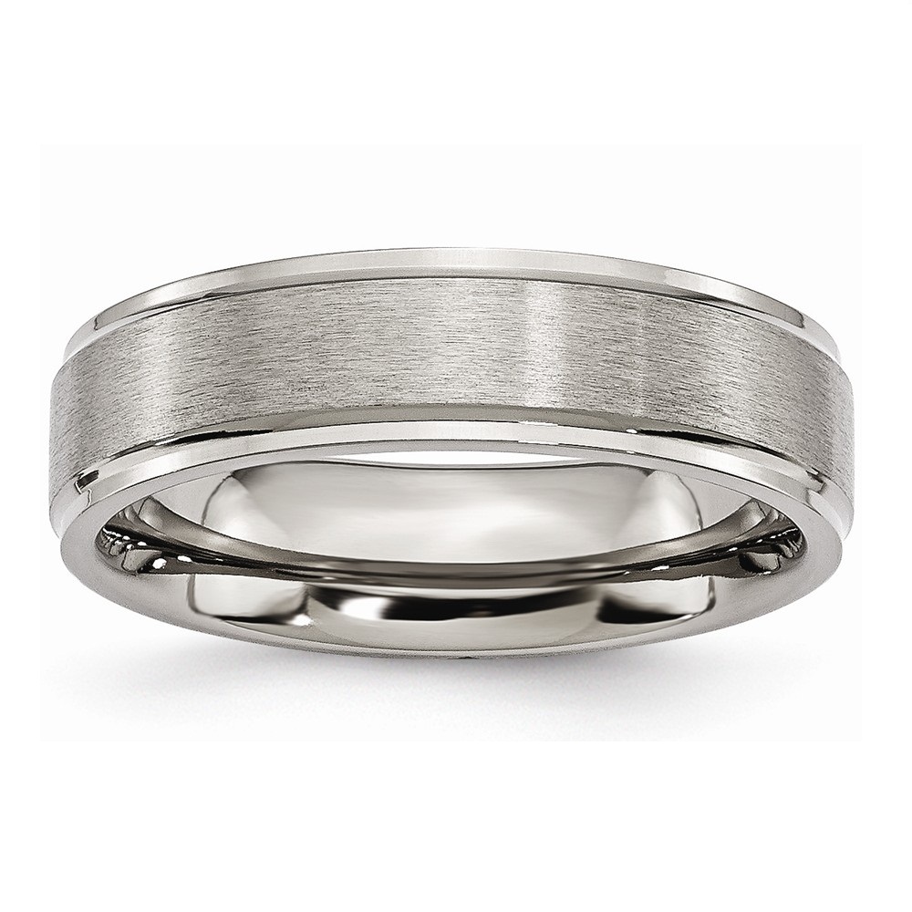 Brushed Grey Titanium Ridged Edge 6mm Comfort-Fit Wedding Band