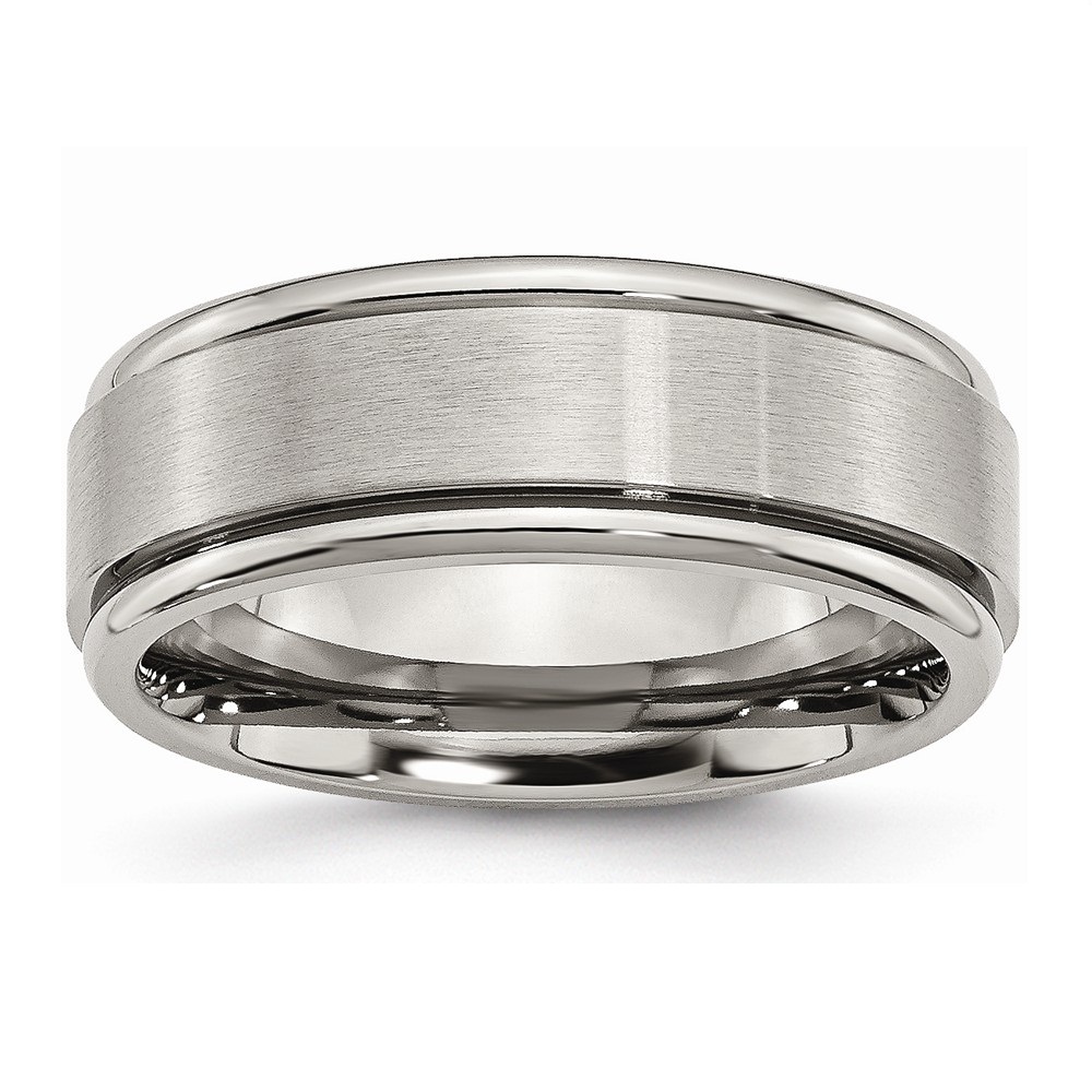 Brushed Grey Titanium Ridged Edge 8mm Comfort-fit Wedding Band
 img title=TB11-10