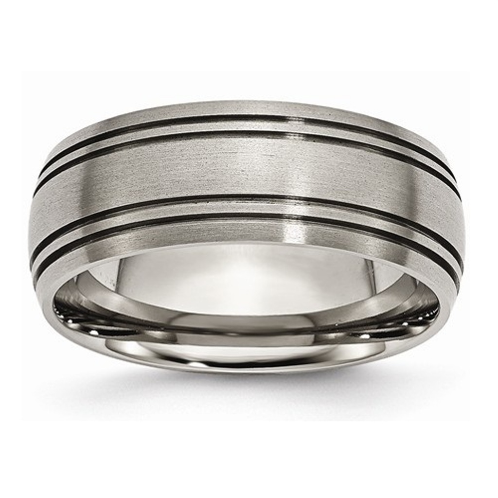 Satin Brushed Grey Titanium 8mm Grooved Wedding Bands