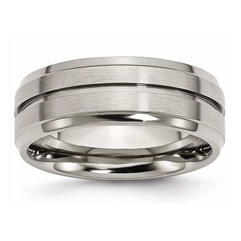 Brushed Grey Titanium 8mm Grooved Ridged Edge Wedding Bands