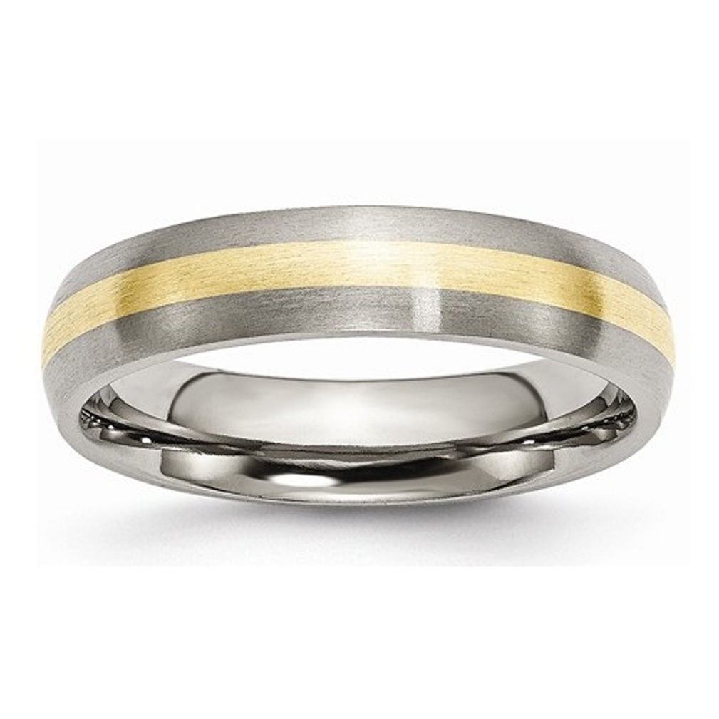 Brushed Titanium 14k Yellow Inlay 5mm Wedding Bands