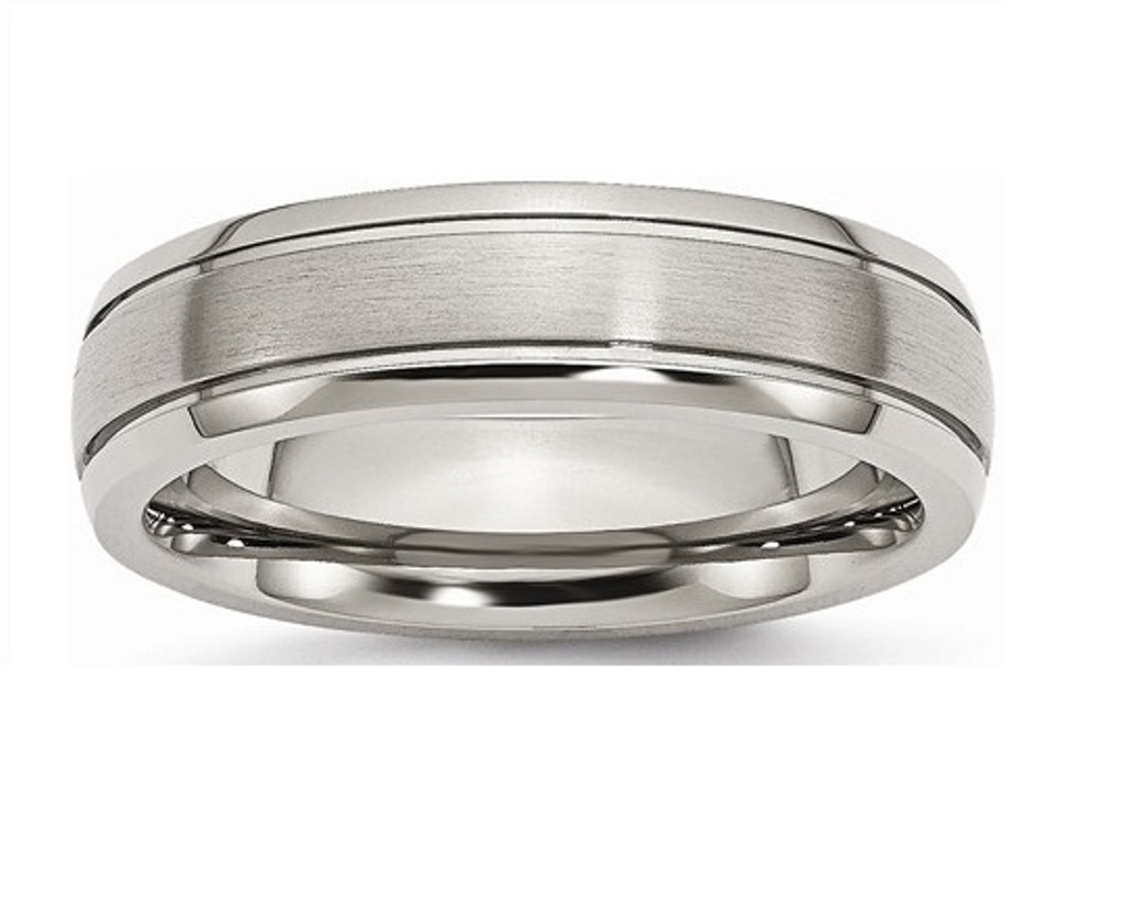 Brushed Grey Titanium 6mm Grooved Edge Wedding Bands