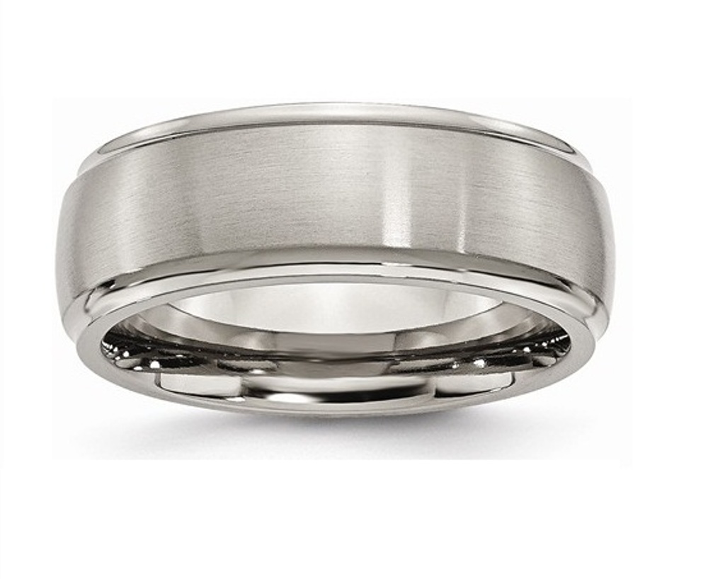 Grey Titanium Ridged Edge 8mm Comfort-fit Wedding Bands